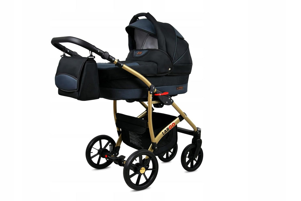 BabyLux Largo 2-in-1 Baby Kinderwagen Tief und Kinderwagen mit Zubehör Verstellbar und faltbar Aluminiumkonstruktion Wasserdicht Nicht abnehmbare Räder Brown Cream White Frame