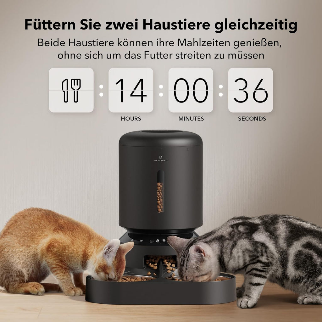 PETLIBRO 5L Futterautomat für 2 Katzen und Hunde mit APP, 5G-WLAN-Haustierfutterspender, Automatische Katzenfutterspender mit Sensor für niedrigen Futtermangel, 1–10 Mahlzeiten pro Tag