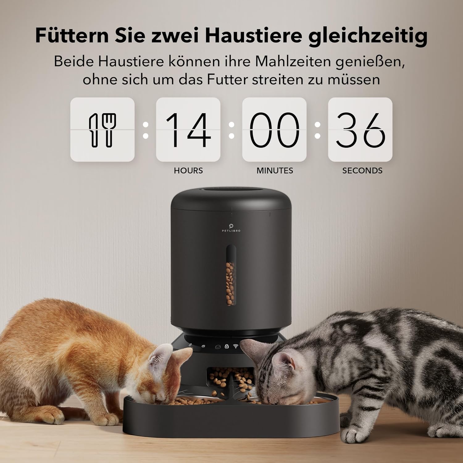 PETLIBRO 5L Futterautomat für 2 Katzen und Hunde mit APP, 5G-WLAN-Haustierfutterspender, Automatische Katzenfutterspender mit Sensor für niedrigen Futtermangel, 1–10 Mahlzeiten pro Tag