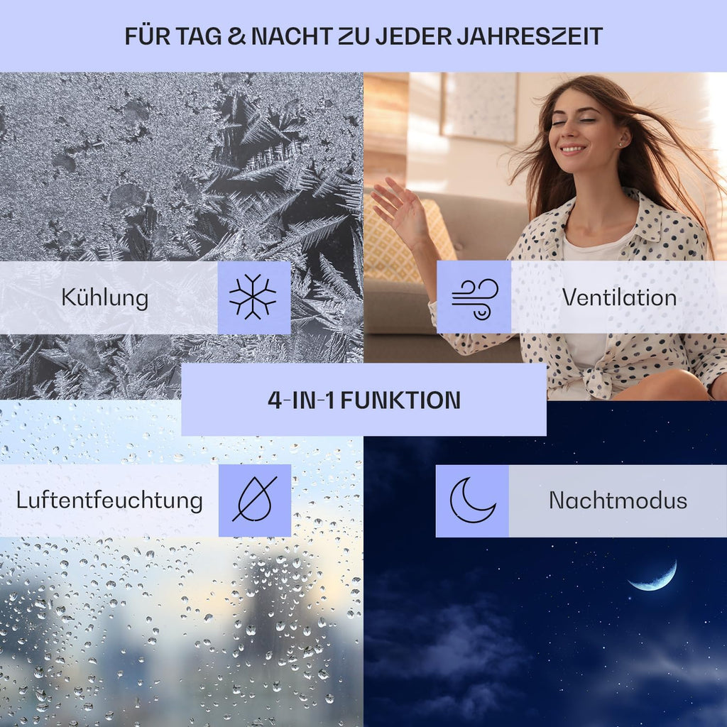 Klarstein Condizionatore Mobile con Tubo di Scarico, Climatizzatore 4 in 1, Ventilatore, Deumidificatore e Modalità Notturna, Condizionatore Piccolo e Portatile per Casa e Ufficio, Basso Consumo, 14000BTU