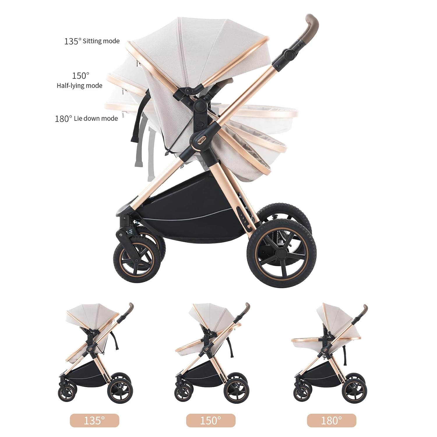 Shineey kinderwagen 3 in 1 Buggy Babybett Komplett Set Einem Klick Zusammenklappbarer Kinderwagen, 3 in 1 KombiKinderwagen Aluminiumrahmen für Neugeborene