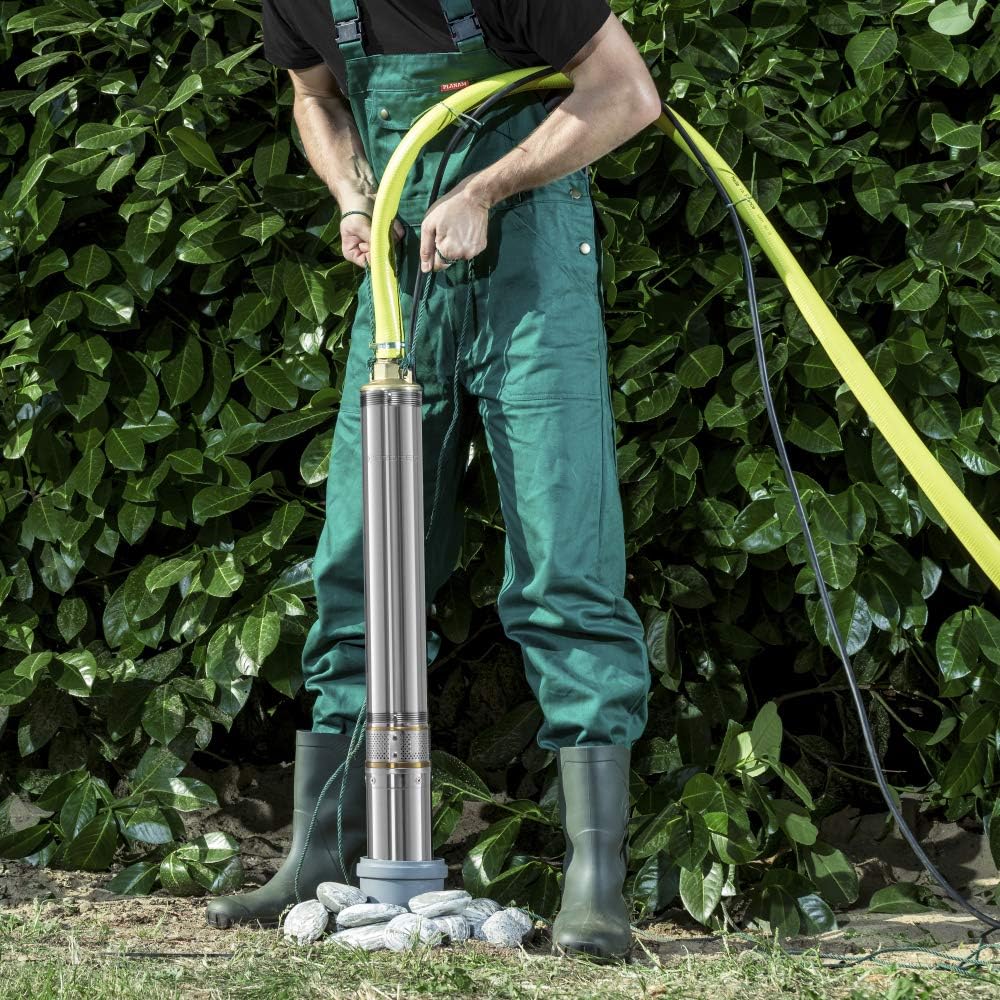 TROTEC Tiefbrunnenpumpe TDP 7501 E – Wasserpumpe mit Fördermenge 6000 l/h, 1100 W – Förderhöhe 90 m, ø 8,6 cm, IP68 für Pumpe, Edelstahlpumpe