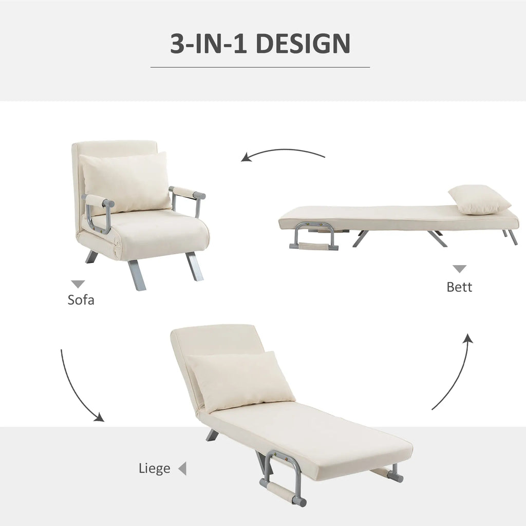 HOMCOM Schlafsessel Schlafsofa 5-fach verstellbar cremeweiß