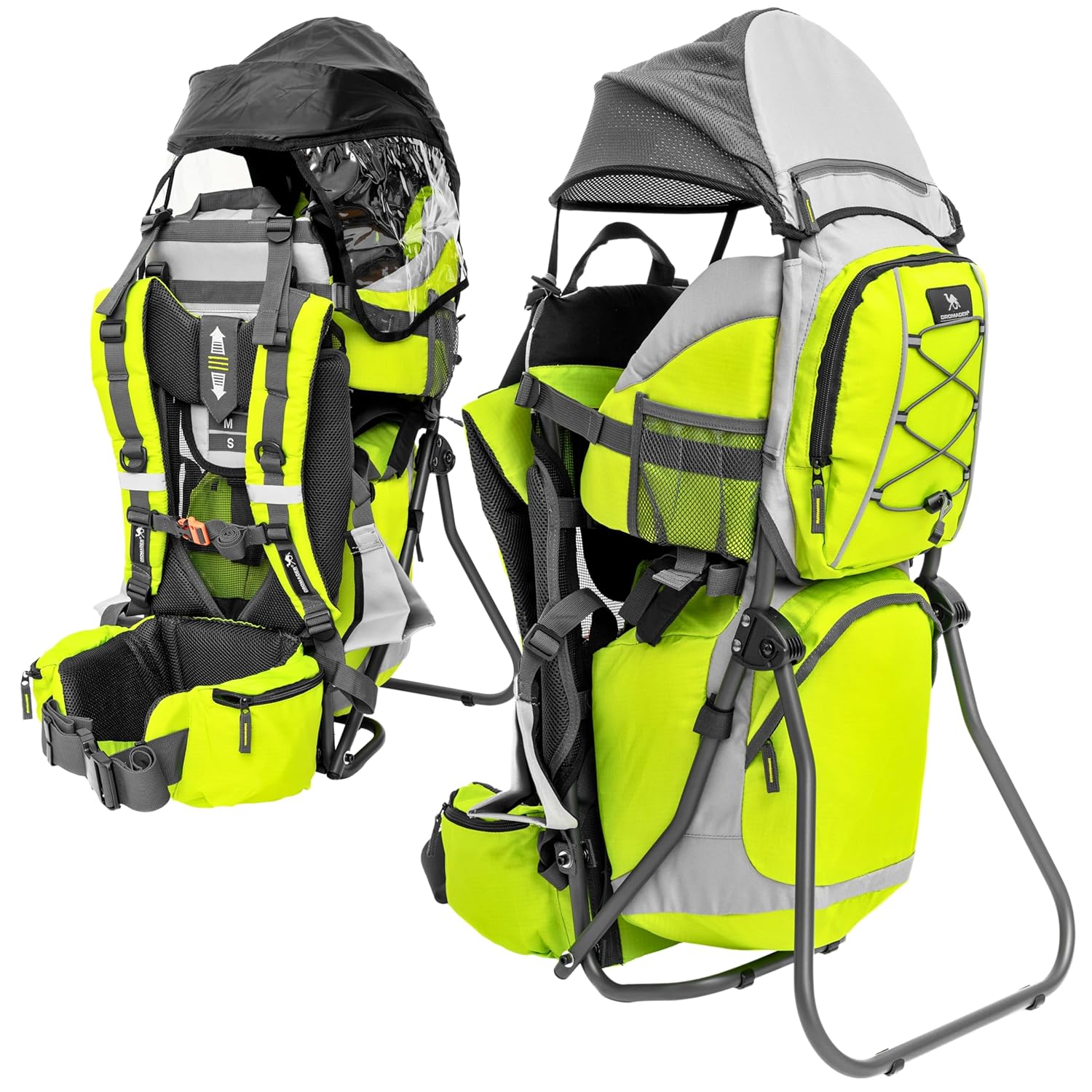 Dromader Kraxe Kindertrage bis 22kg – Kindertrage Wandern mit Sonnendach, Regenschutz, Thermotasche, Wickelmatte – Einhändig klappbare Rahmen – Blau