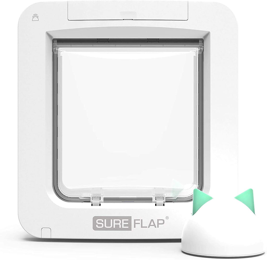 Sure Petcare SureFlap Mikrochip-Haustierklappe Connect mit Hub, Steuerung über Smartphone-App, mit Sperrmodus, Einbau in Türen, Glasscheiben und Wände, für Katzen und kleine Hunde, weiß