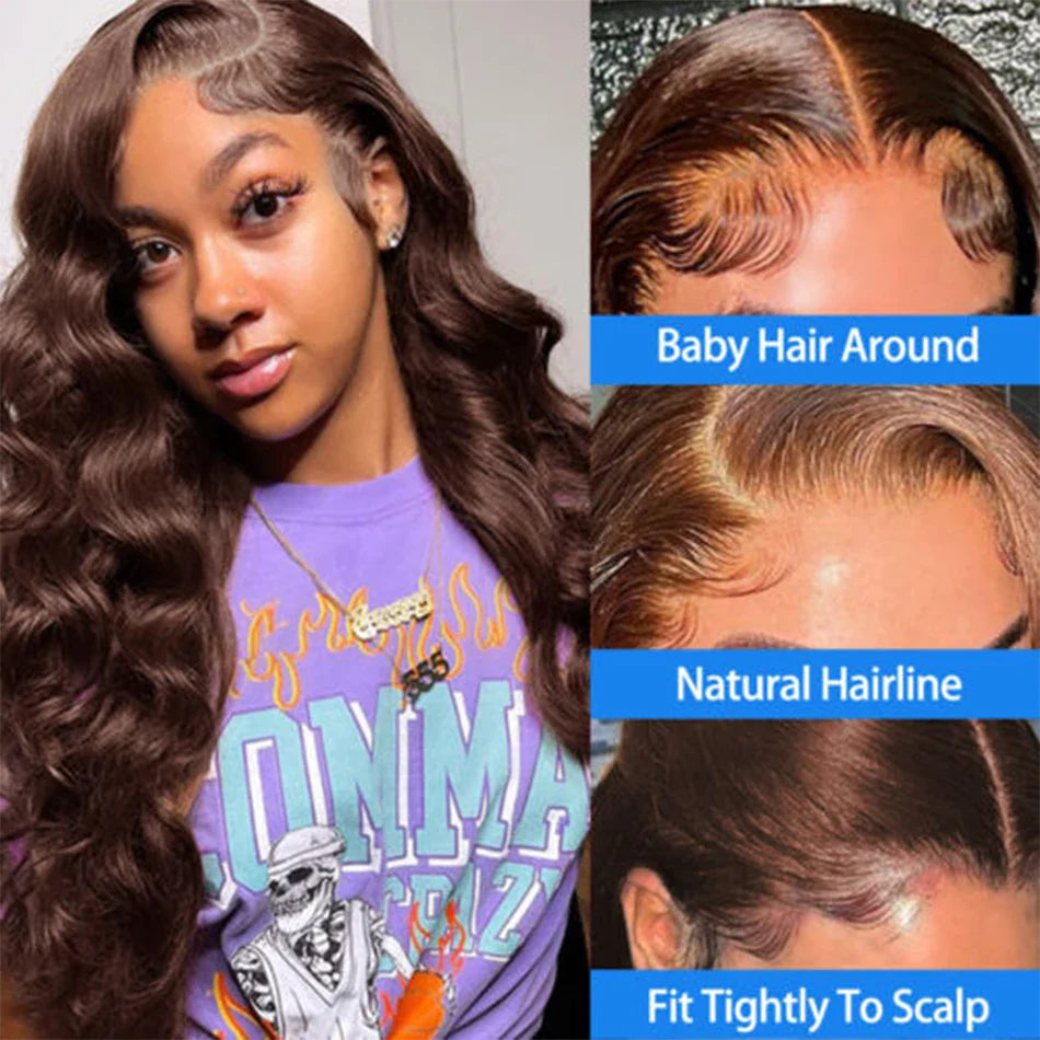 Hair Beauty: Parrucche frontali Luxurise 13x4 HD Lace - Parrucca Brazilian Virgin Lace #4 Marrone Scuro