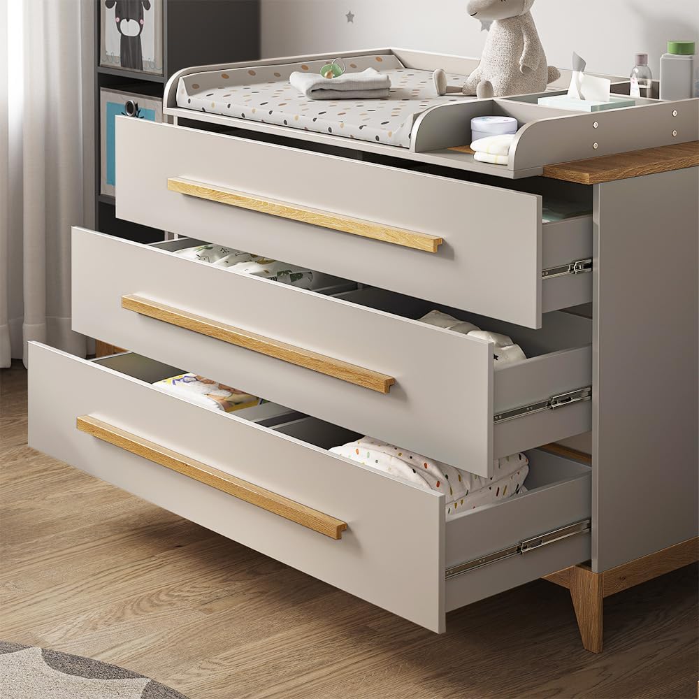 VitaliSpa Fasciatoio Malia, bianco/rovere, 133 x 98 cm XL con 3 cassetti