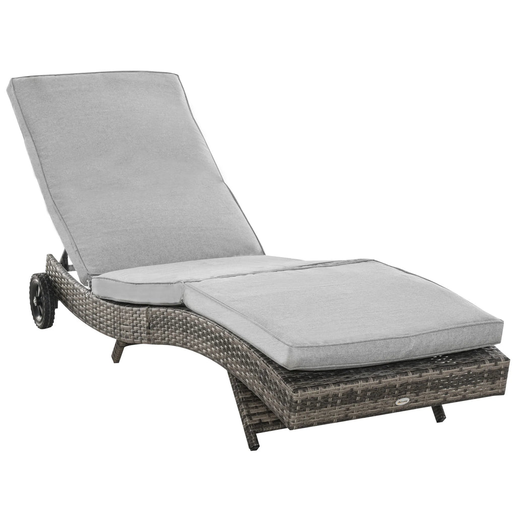 Outsunny Lettino prendisole in polyrattan regolabile con ruote grigio