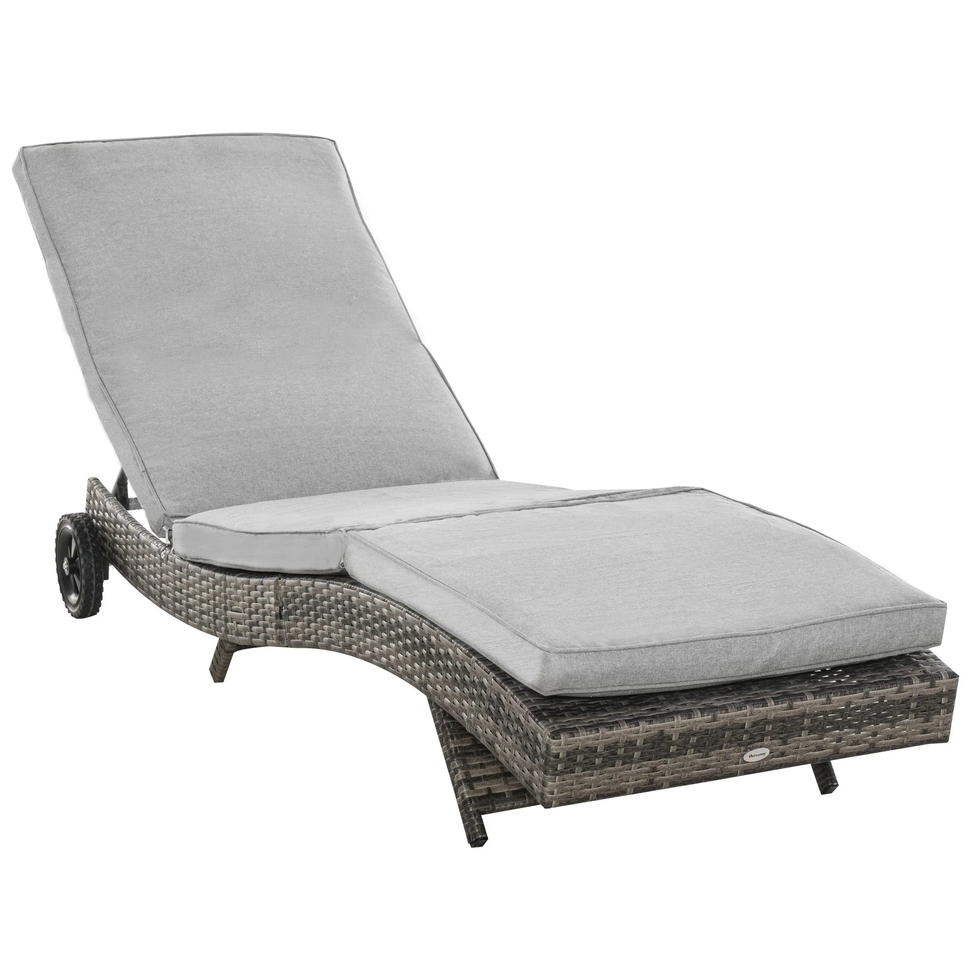 Outsunny Lettino prendisole in polyrattan regolabile con ruote grigio