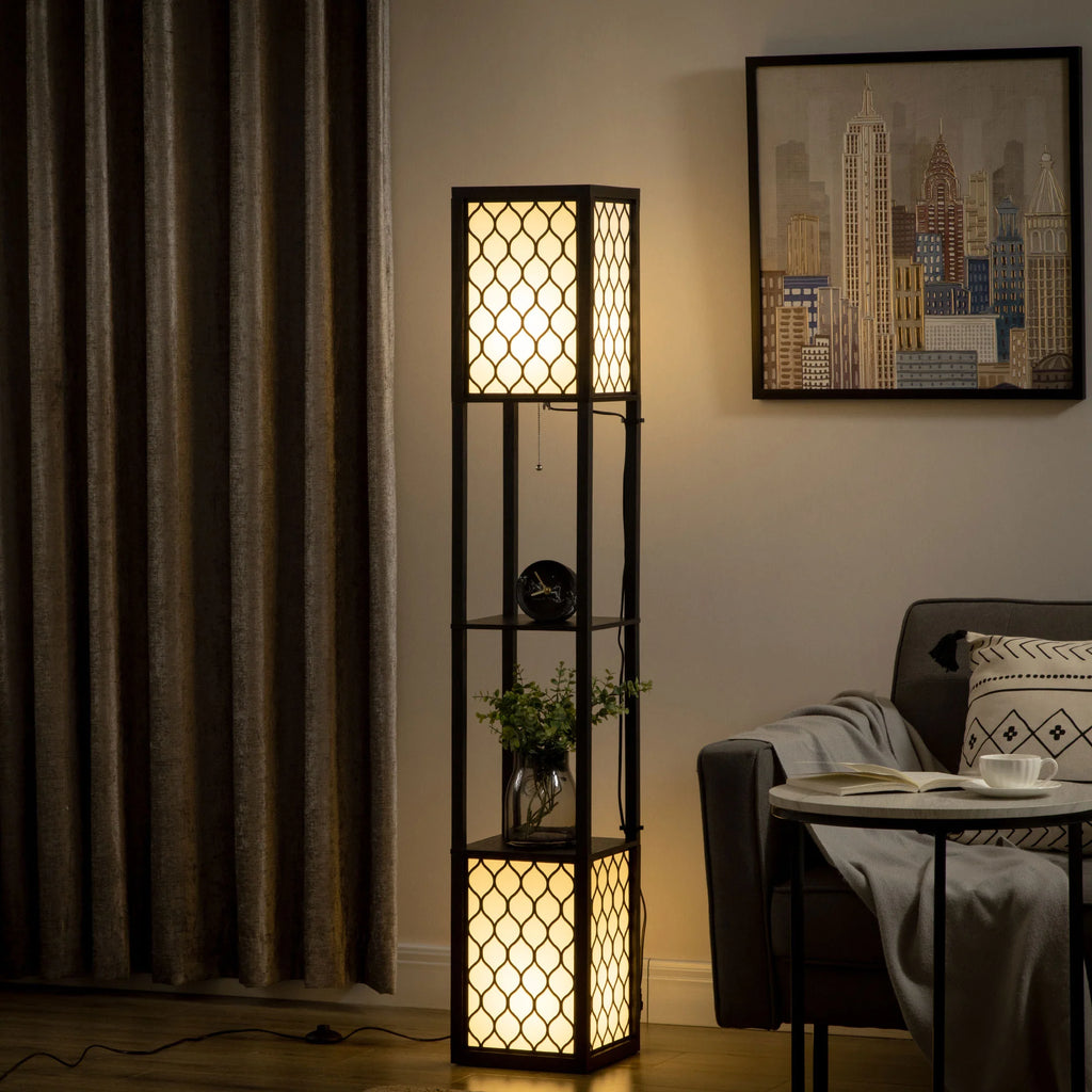 HOMCOM Lampada da Terra con 2 Ripiani Libreria Piantana