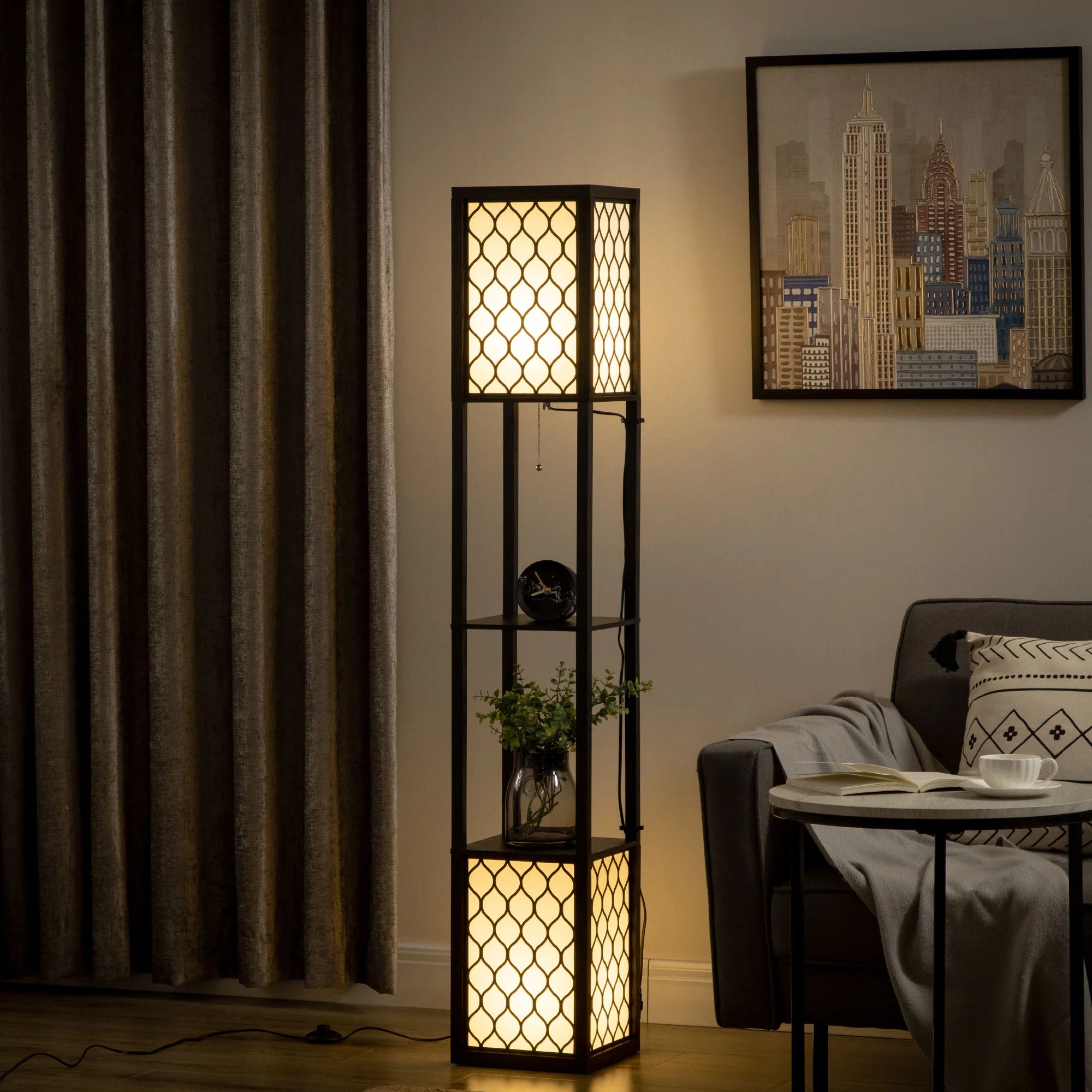 HOMCOM Lampada da Terra con 2 Ripiani Libreria Piantana