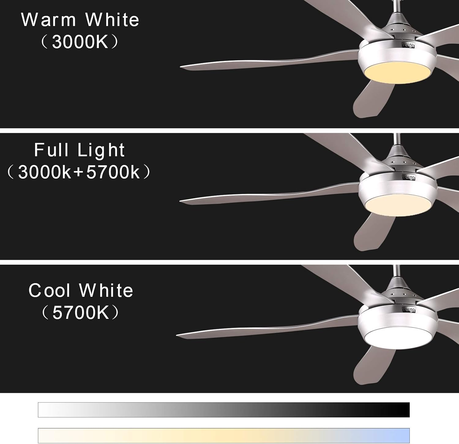 reiga Ventilatore da soffitto WiFi 132 CM con illuminazione a LED dimmerabile e telecomando, 3 temperature di colore, motore DC 6 velocità, compatibile con l'App Alexa Google Home, legno e marrone