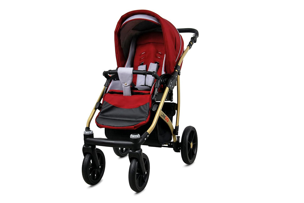 BabyLux Largo 2-in-1 Baby Kinderwagen Tief und Kinderwagen mit Zubehör Verstellbar und faltbar Aluminiumkonstruktion Wasserdicht Nicht abnehmbare Räder Brown Cream White Frame