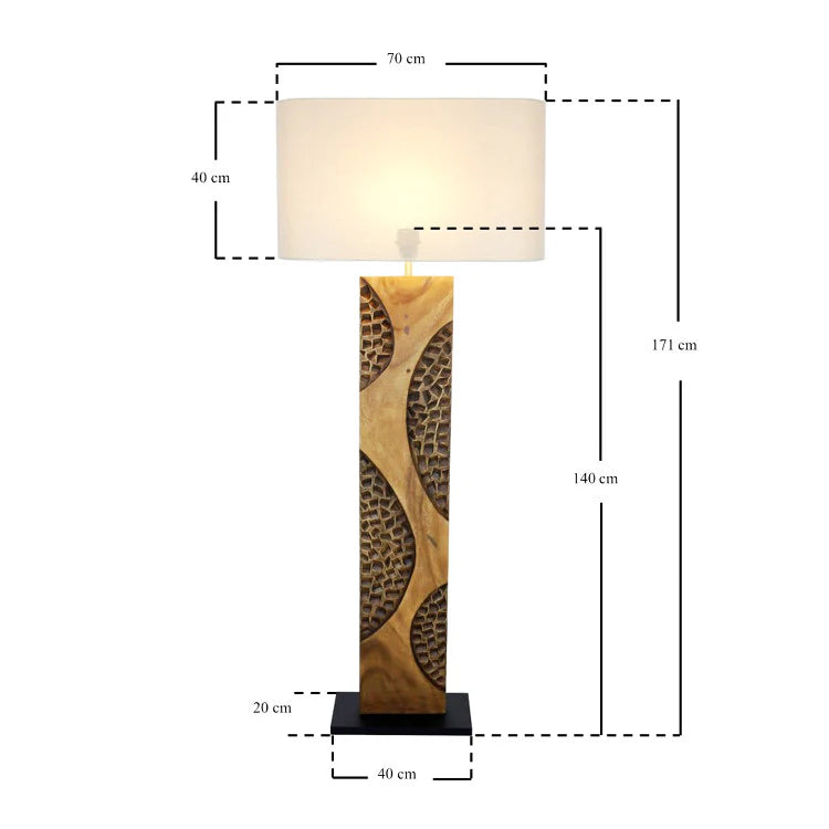 Lampada da terra in legno AMAZONIA 170cm paralume in lino fatta a mano