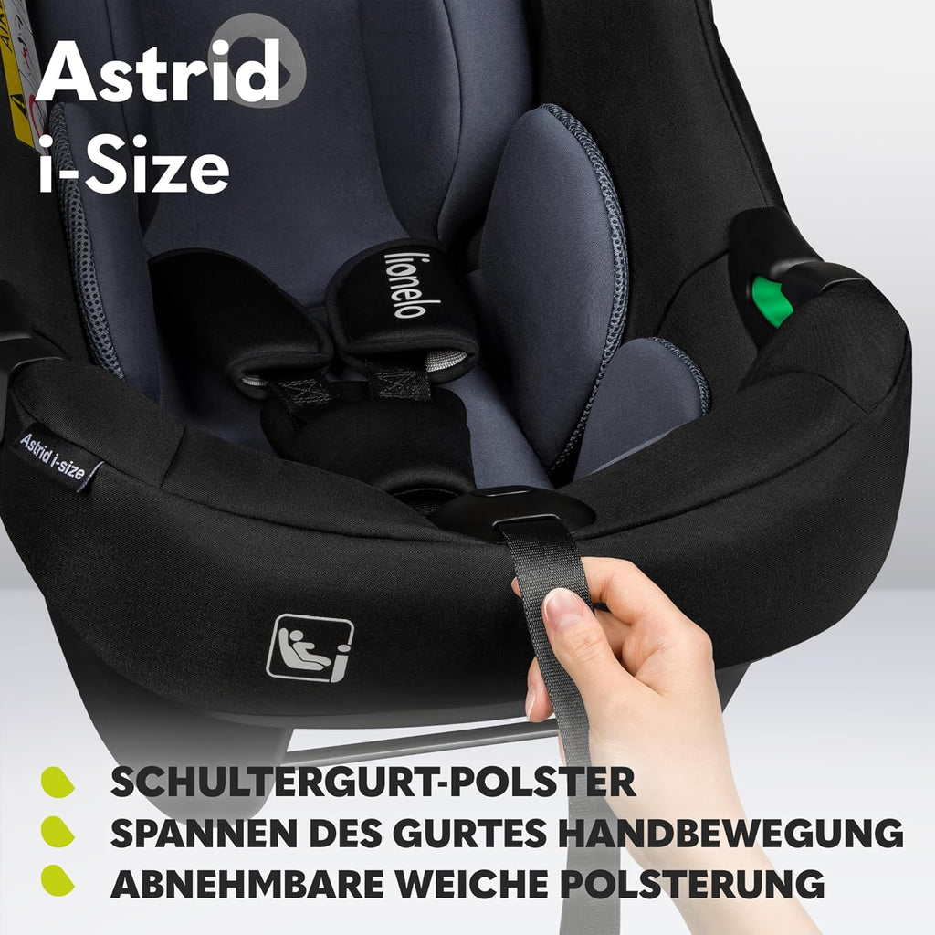 LIONELO ASTRID i-Size SET Seggiolino Auto con Base 40-87 cm Ovetto ISOFIX, Cinture a 3 Punti, Protezione Laterale, Riduttore Dri-Seat, i-Size R129
