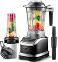 AMZCHEF Frullatore Professionale 2 IN1 con Contenitori da 1850 ml e 600 ml per Due Modalità di Frullatura | Frullatore da Tavolo 2000 Watt con 6 Lame Professionali e 22000 Giri/Min - Grigio Opaco