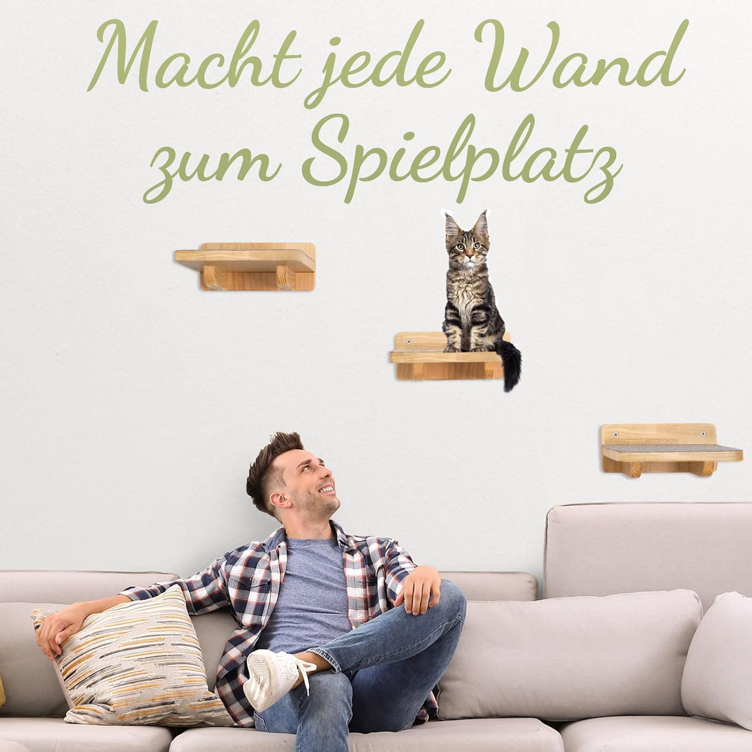 WOOWOOD Katzen-Wandkletterwand | 3-teiliges Katzenleiter-Set | Wandleitern für Katzen | Katzenkletterwand-Set | Katzenleiter | Wandklettern für Katzen | Katzenlaufsteg | Wandklettern für Katzen