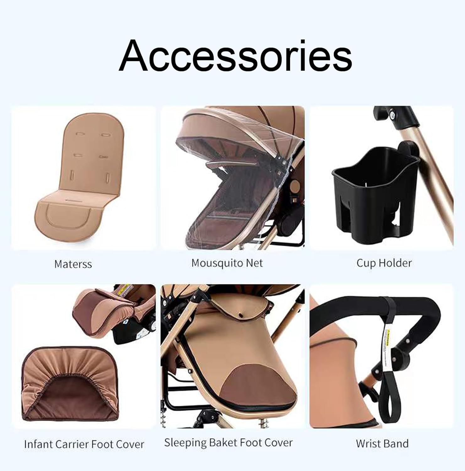 Sianldcone Passeggino 3 in 1, Set Passeggino con Tessuti di Alta Qualità, Sistemi di Viaggio con Spinta Reversibile, Passeggino Combinato a Vista Aperta Set Completo 3 in 1 (V9 Cachi)