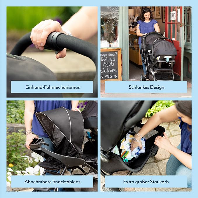 Graco Stadium Duo Passeggino Gemellare, 0-15 kg, utilizzabile anche con seggiolino auto, schienali reclinabili, pieghevole, sta in piedi da solo, ampio cestello portaoggetti, include vassoi portaoggetti, Titanium