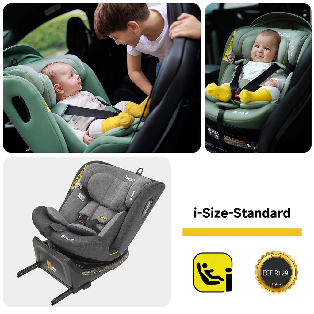 Jovikids 360° Drehbar Kindersitz mit ISOFIX, i-Size 40-150cm(ab Geburt -12 Jahre) Baby Autositz Reboarder mit Liegefunktion & Abnehmbar Vordach, ECE R129 (blau)