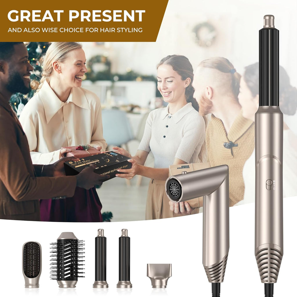 UKLISS 7 in 1 Pro Airstyler & Ionen Föhn [110,000RPM] High-speed Haartrockner Ionen Hair Dryer, mit Heißluft Lockenwickler Thermal Brush Haarglätterbürste Warmluftbürste Föhnbürste, 1200W/Blau