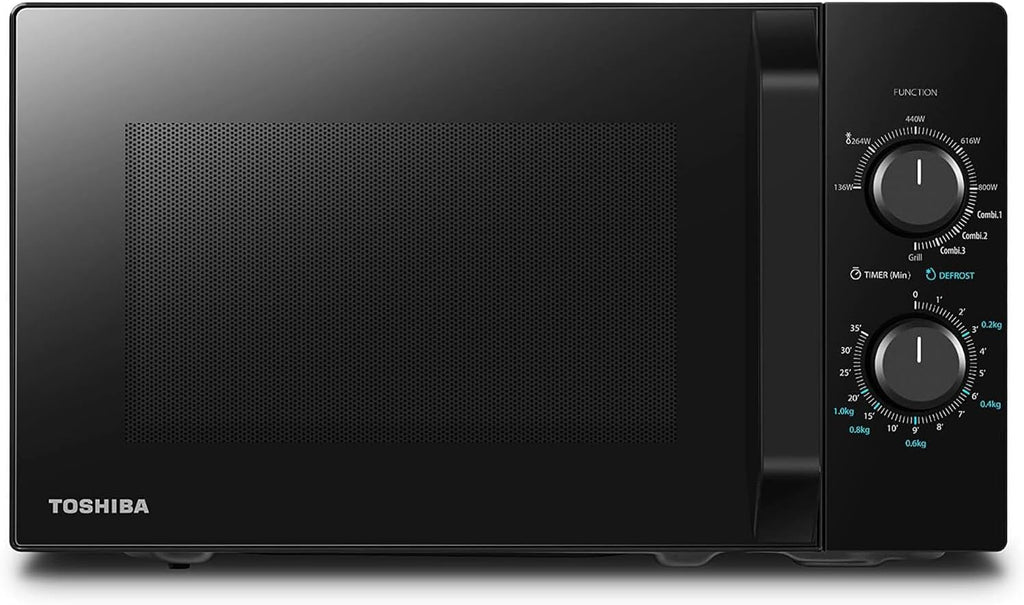 Toshiba MV-AM20T(BK) Microonde/Microonde Solo/ 20 L/ 800 W/ 5 Livelli di Potenza/ 12 Programmi Automatici/Interno in Smalto/Facile da Pulire/Funzione Scongelamento/Piatto Girevole in Vetro (24,5 cm)/Nero