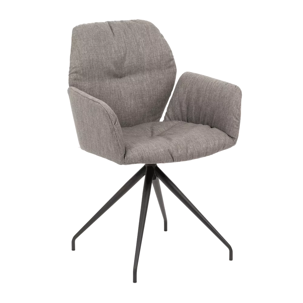 Sedia con braccioli Mobitec Mood #99, imbottitura in tessuto casuale, colore a scelta, base a ragno in metallo