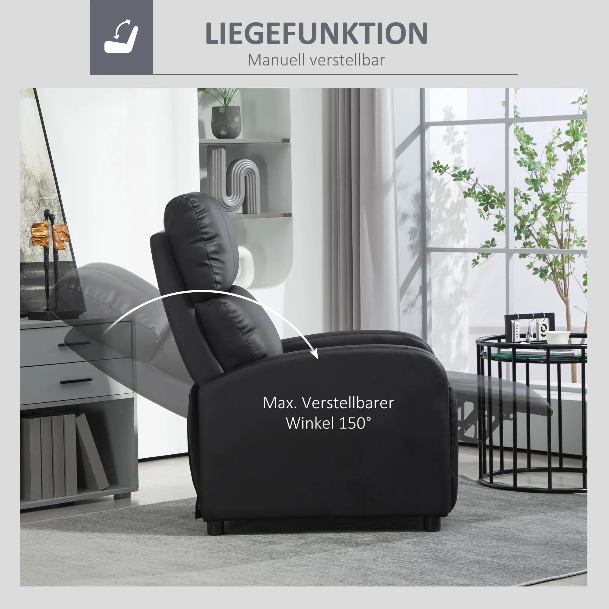 HOMCOM Poltrona Relax per TV con Funzione Reclinabile, Imbottitura Spessa