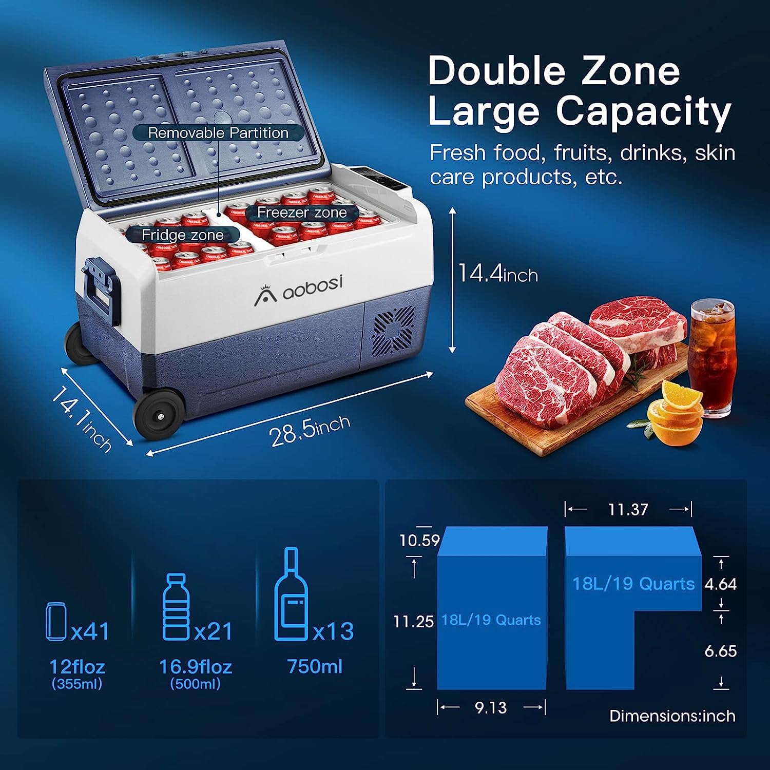 AAOBOSI Frigo Box a Compressore 36 L, Frigo Portatile per Auto con Controllo App WiFi, 12/24 V e 100-240 V, fino a -20 °C per Auto, Camion, Barca, Camper, Campeggio, Doppia Zona