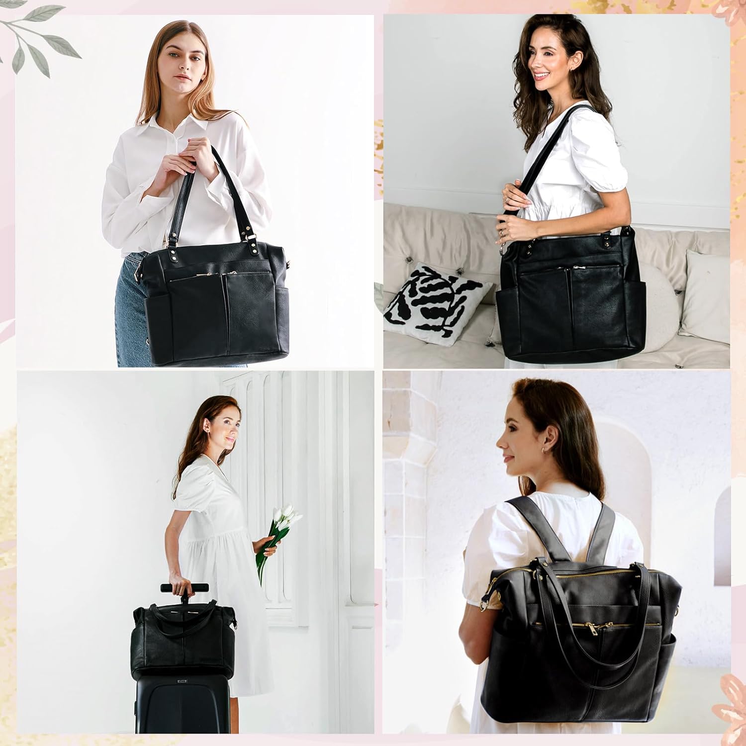 MOMINSIDE Wickeltasche, Tragetasche, Leder-Wickeltasche, Rucksack mit 14 Taschen für Mama, Papa, Suche nach der Baby-Wunschliste, große Reise-Babytasche für Jungen und Mädchen mit 4 isolierten