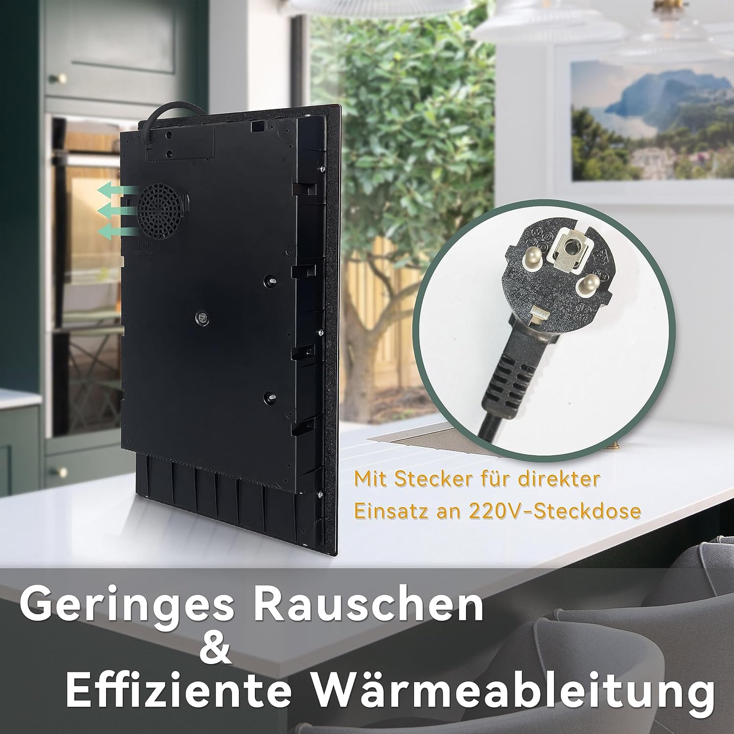 Induktionskochfeld 60cm, Eingebautes Schwarzes elektrisches Kochfeld, mit 4 Kochzonen, 9 Leistungsstufen, Geeignet für Eisen- und Edelstahltpf