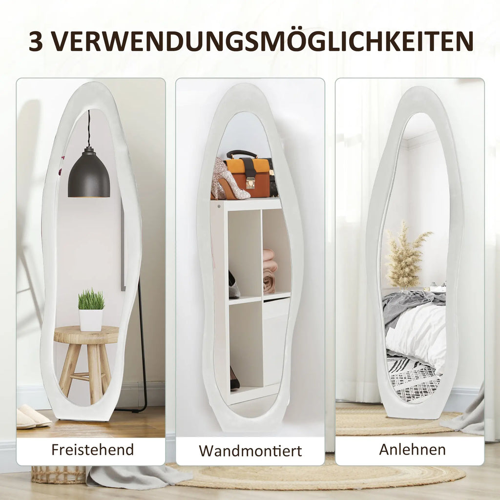 HOMCOM Standspiegel Ganzkörperspiegel wellenförmig splitterfest Weiß