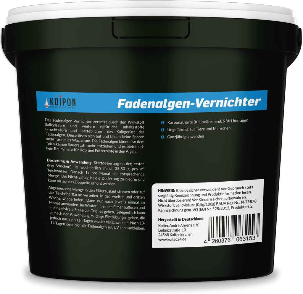 KOIPON Anti-Alghe a Filamento 25 kg, Antialghe Senza Fosfati, per la Lotta alle Alghe e Contro la Crescita di Alghe a Filamento nei Laghetti da Giardino