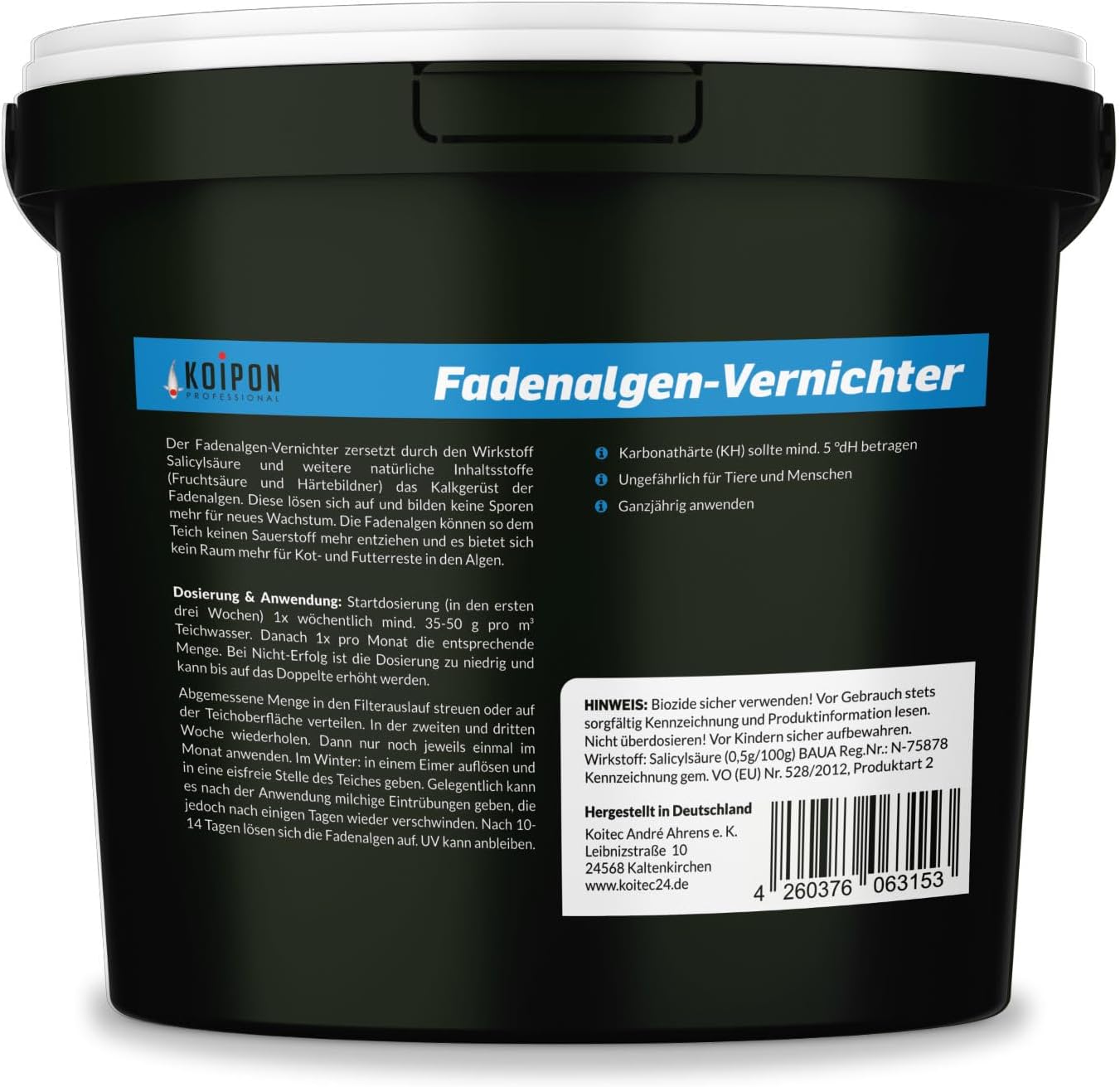 KOIPON Anti-Alghe a Filamento 25 kg, Antialghe Senza Fosfati, per la Lotta alle Alghe e Contro la Crescita di Alghe a Filamento nei Laghetti da Giardino