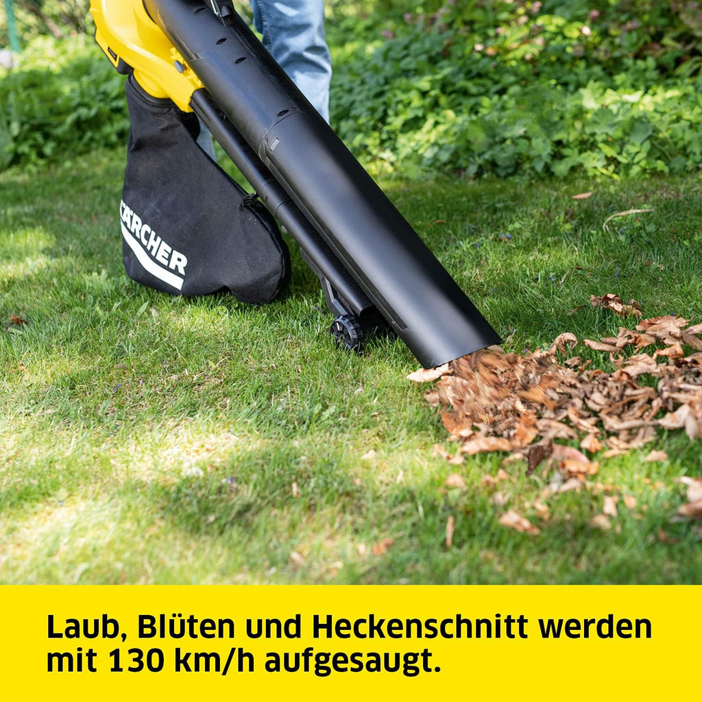 Kärcher 18 V Akku-Laubbläser und -sauger BLV 18-200 Battery Set, inkl. 18 V/2,5 Ah Akku und Schnellladegerät, mit Mulchfunktion, Luftgeschwindigkeit: 200 km/h, Fangsackvolumen: 45 l, Gewicht: 3,5 kg