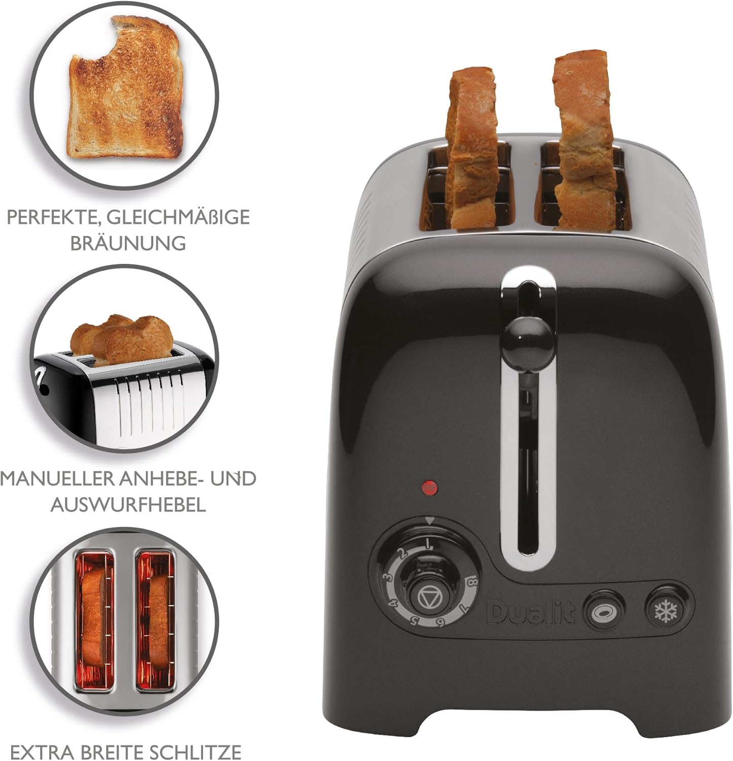 Tostapane Dualit Lite a 2 Fette - 1,1kW Tosta 60 Fette di Pane Tostato All'ora - Lucido con Bordo in Bianco Canvas - Funzione Bagel e Scongelamento - Tostapane Bianco Canvas con Fessure Larghe 36mm