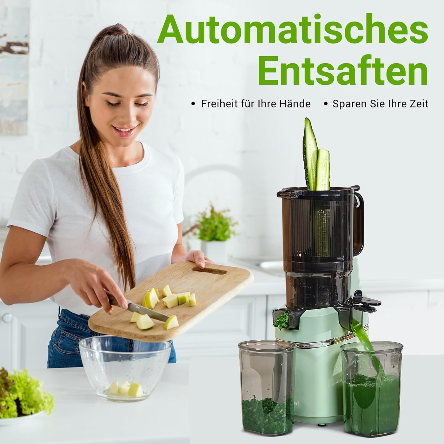 AMZCHEF Estrattore di Succo Automatico Tutto in Uno, Apertura da 135MM e Spremiagrumi da 1,8L per Frutta e Verdura, Estrattore di Succo Lento 250W Vincitore del Test con Triplo Filtro - Nero