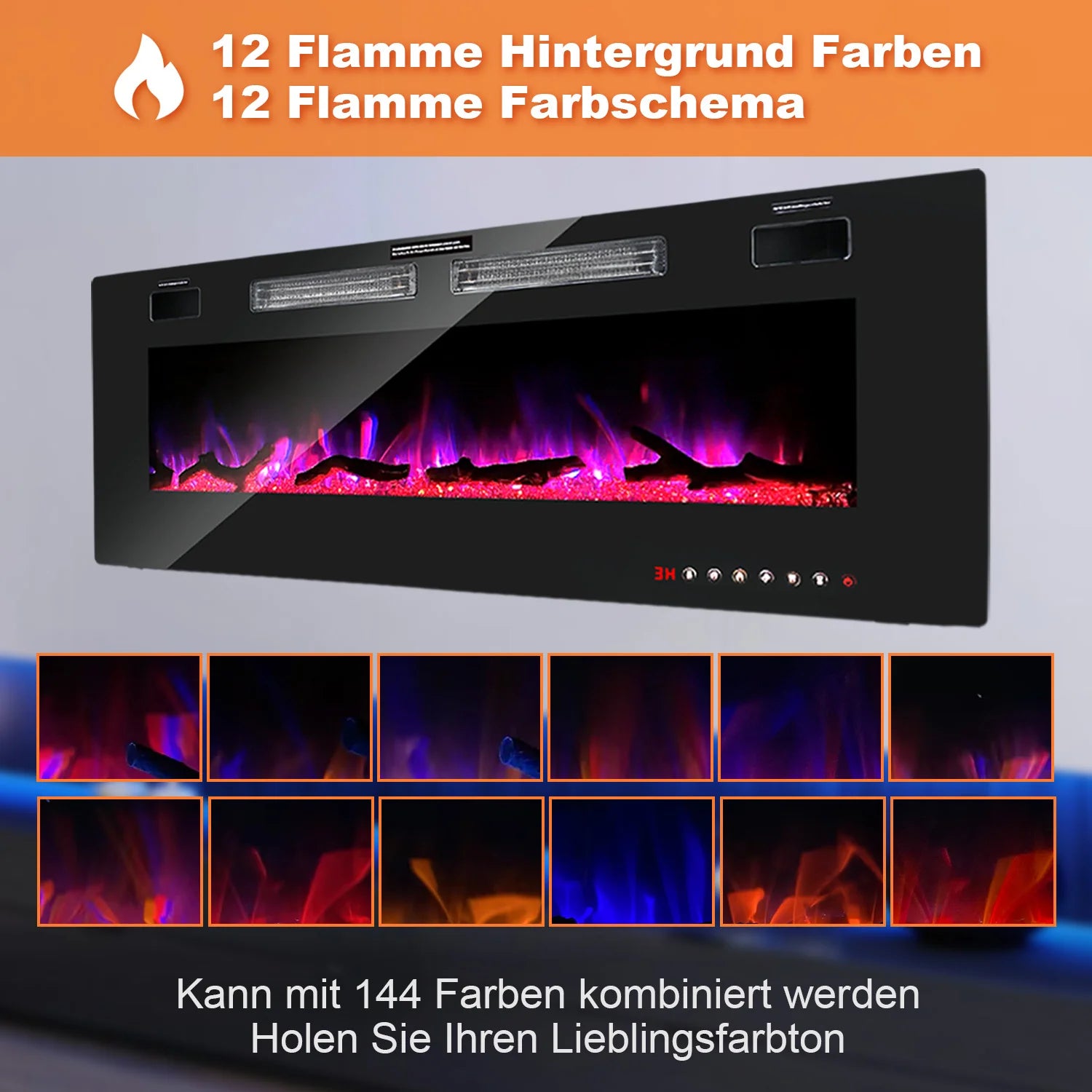 Camino elettrico da parete Sonnewelt, termostato regolabile 750W/1500W