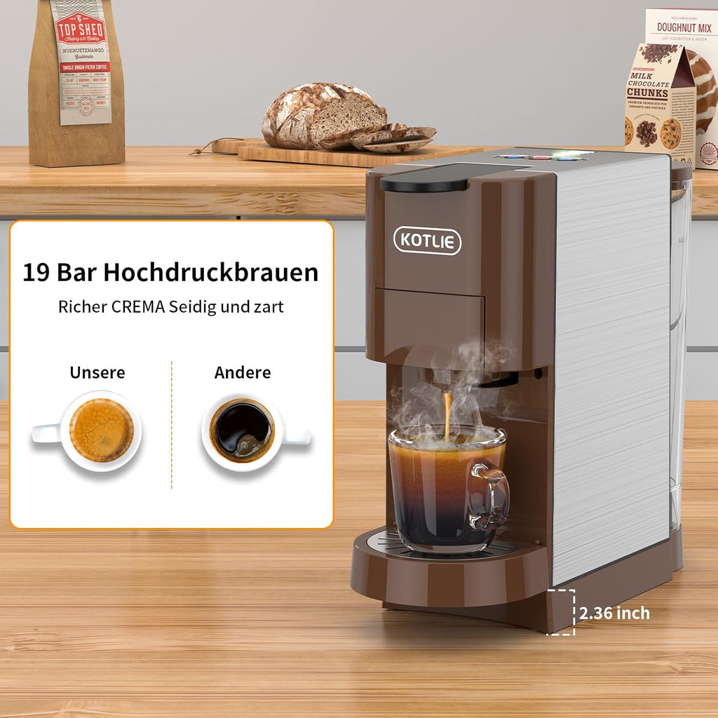 KOTLIE AC-513HF 5 in 1 Kaffeemaschine für NES/DG/a modo mio/Gemahlener Kaffee/ESE(44mm), Höhe für große Tassen (Schwarz)