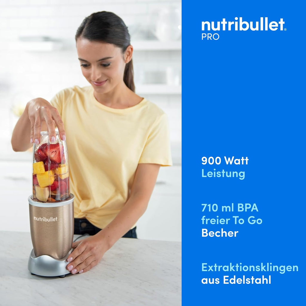 nutribullet Pro, 900 Watt, Facile e veloce da usare, Compatto, Facile da pulire, Con bicchiere da 700 ml, Frullatore per smoothie, Mixer elettrico, NB904B, Nero