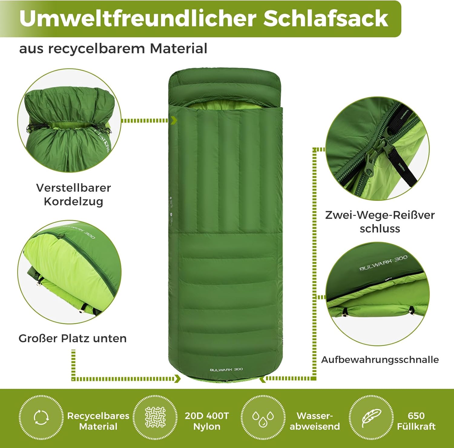 ATEPA Daunen Schlafsack Winter mit abnehmbare Decke, daunen Schlafsack XXL für 3-4 Jahreszeiten mit mattenbefestigung, Fußkasten, Zwei-Wege-Reißverschluss, Camping Outdoor
