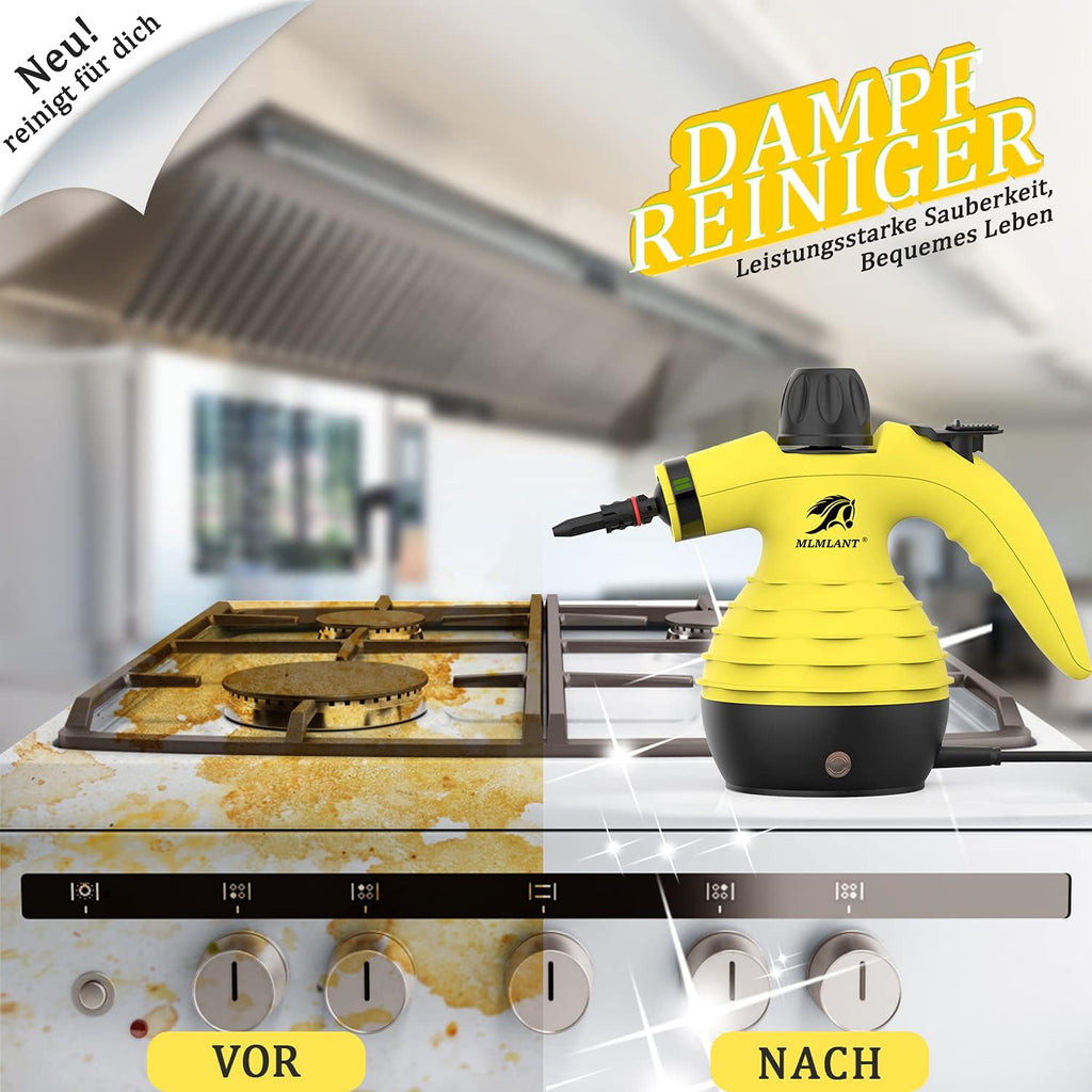 MLMLANT Handgert Dampfreiniger 350ML Wassertank mit Handdampfreiniger Druck mit 9-teiliges Zubehr für, Teppiche,Vorhnge,Autositze,Küche,olstermbel Kleines,Sofa, Steam Cleaner,Dampfente