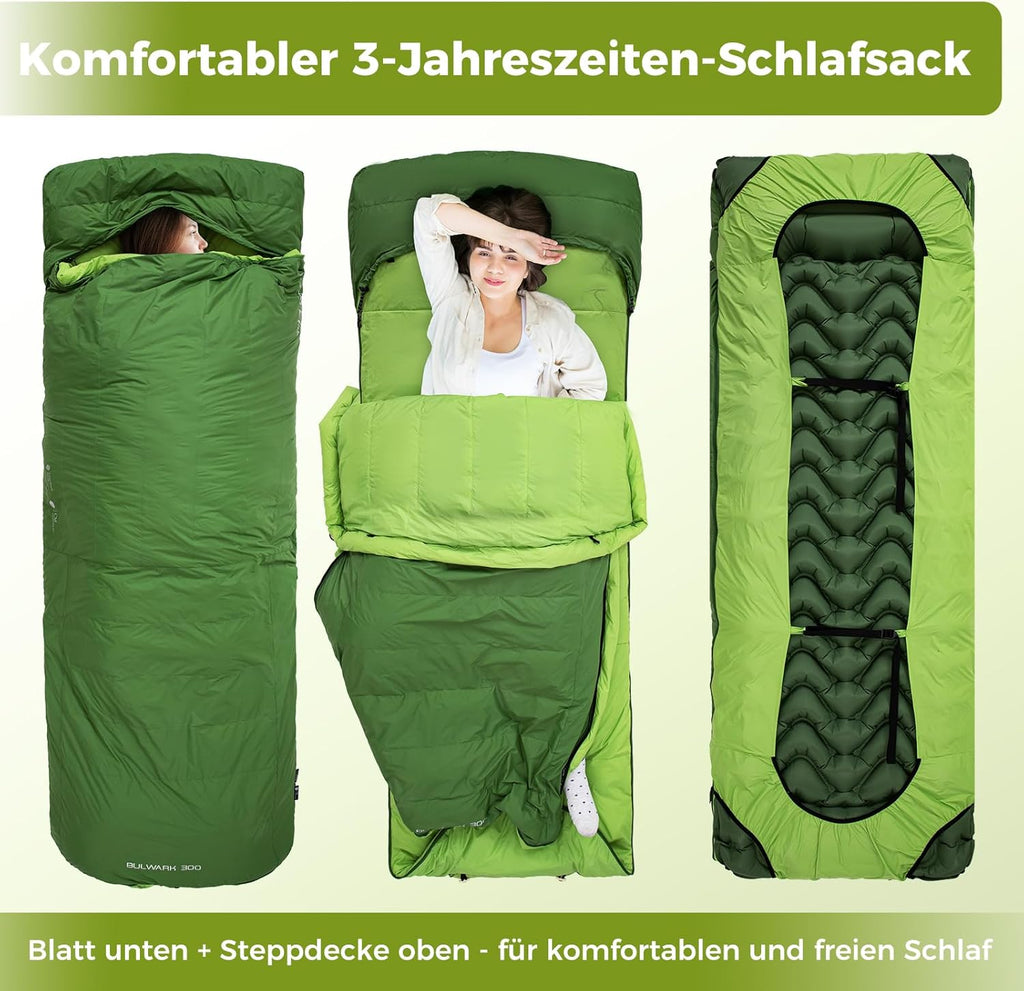 ATEPA Daunen Schlafsack Winter mit abnehmbare Decke, daunen Schlafsack XXL für 3-4 Jahreszeiten mit mattenbefestigung, Fußkasten, Zwei-Wege-Reißverschluss, Camping Outdoor