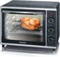 SEVERIN Forno e Tostapane con funzione ventilata, Mini Forno con griglia, teglia da forno, spiedo rotante e pietra per pizza, forno ventilato versatile con capacità di 42 L, 1.800 W, nero, TO 2058