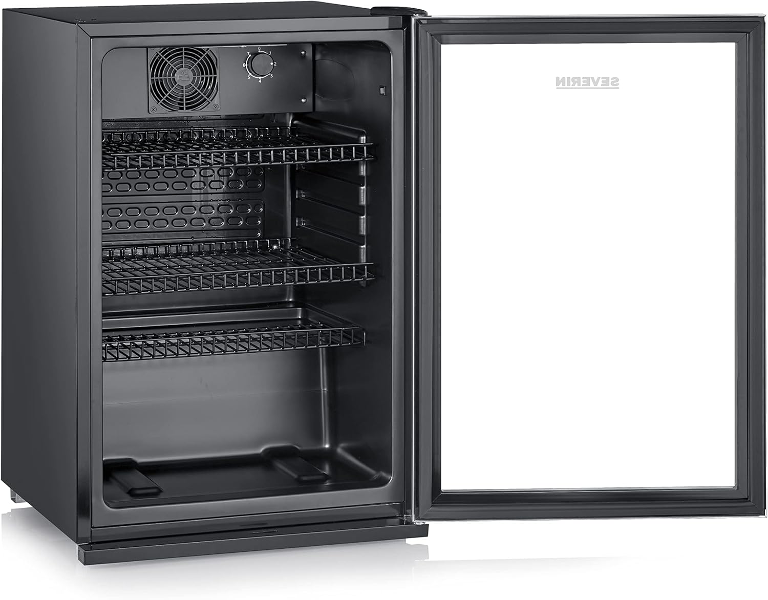 SEVERIN Flaschenkühlschrank, mit integriertem Schloss und integrierter LED-Beleuchtung, 118 L Nutzinhalt, schwarz/silber, FSK 8840