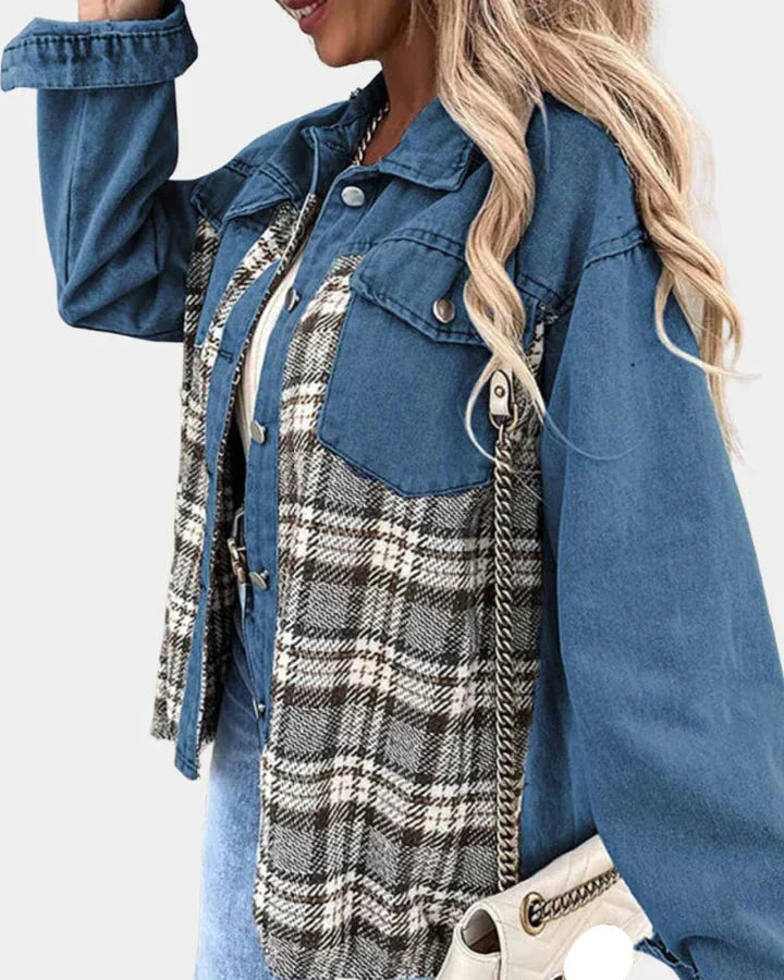 Giacca di jeans a quadri da donna