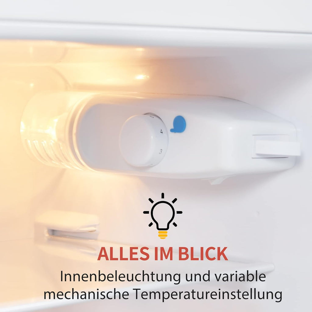 Merax Frigorifero con Congelatore, Frigorifero Combinato, Piccolo Frigorifero con 51L e Congelatore 21L, Silenzioso, LED, Ripiani in Vetro, Cassetto Verdura, Balconcini, per Cucina, Soggiorno, Ufficio, Nero