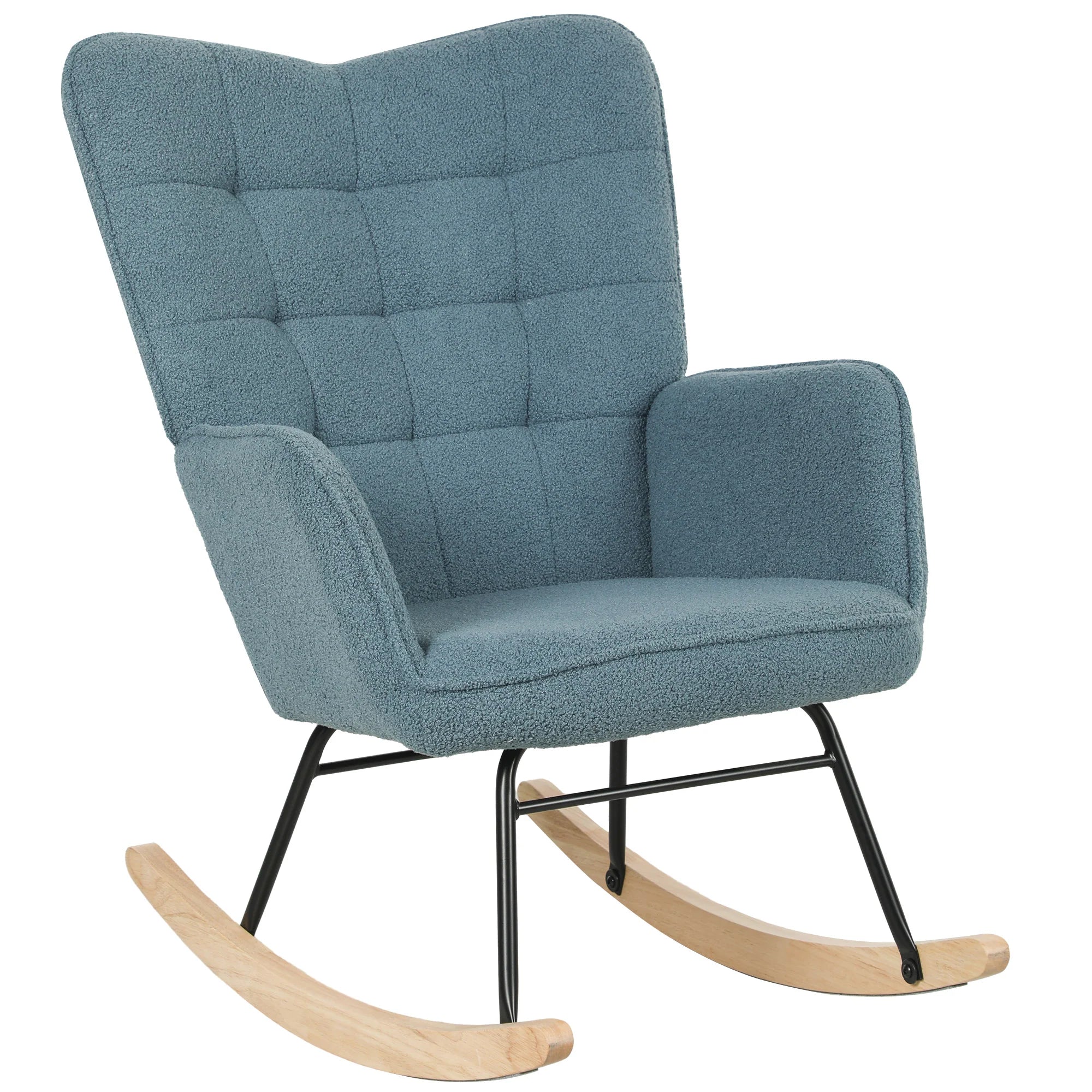 HOMCOM Schaukelstuhl Relaxsessel Berbervliesoptik hellblau