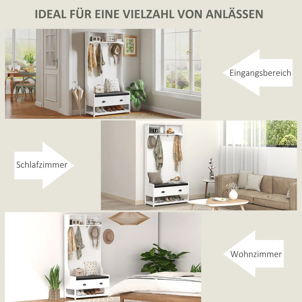 HOMCOM Attaccapanni con Scarpiera Design Tutto in Uno Bianco