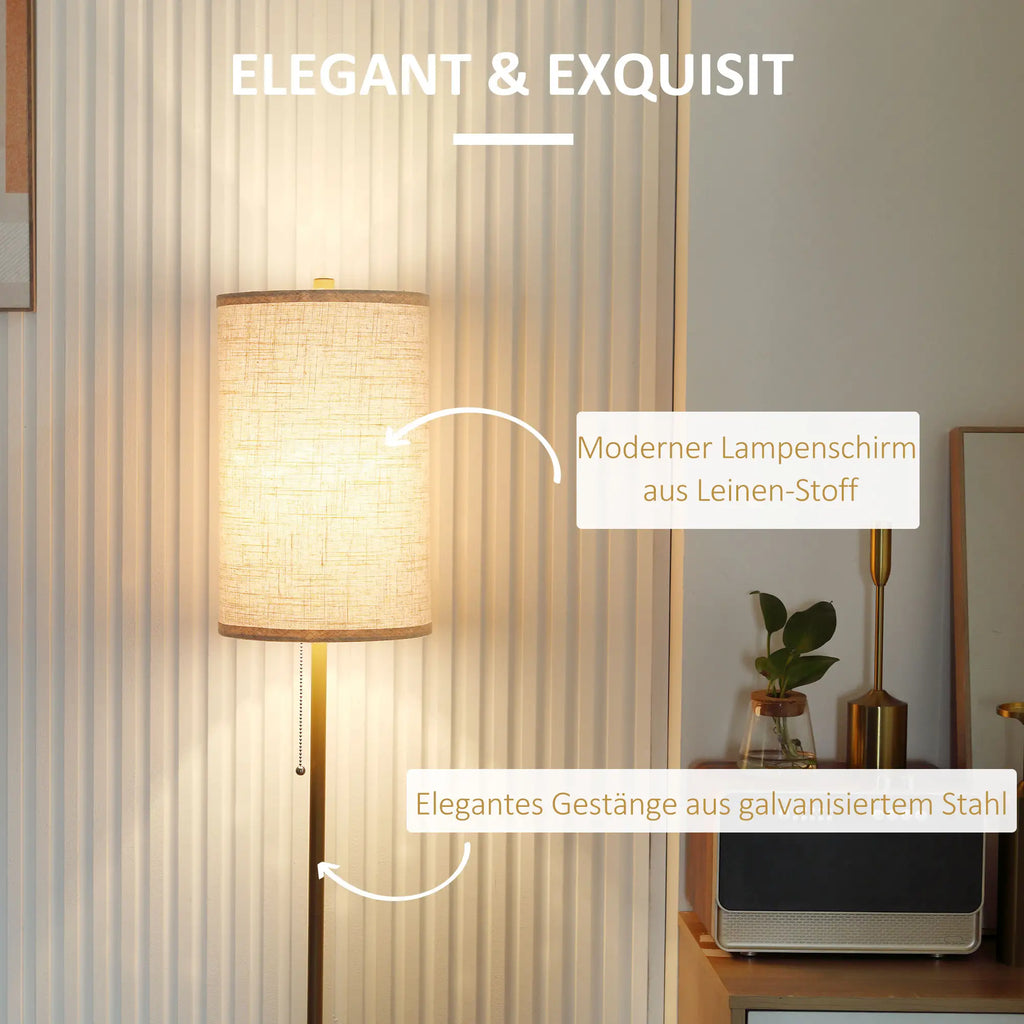 HOMCOM Stehlampe Standleuchte elegantes Design weiches Licht Leinen Cremeweiß
